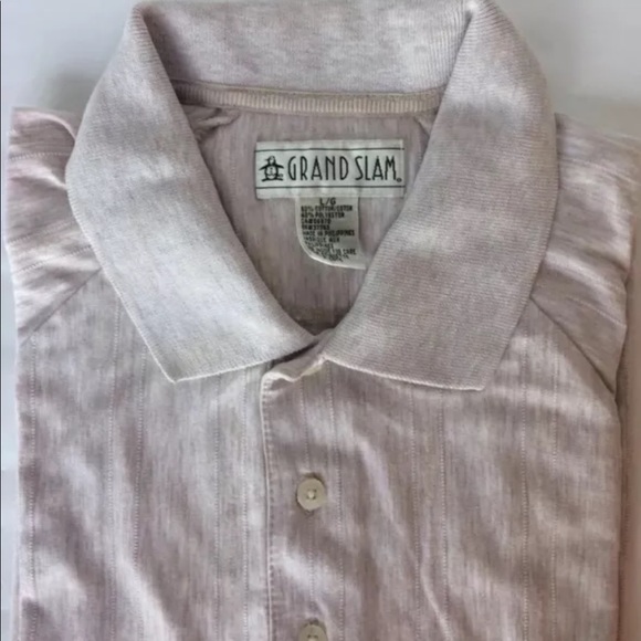 VTG Grand Slam Penguin Men Shirt Shorts Sleeve Beige Large Cotton Blend - Picture 3 of 12